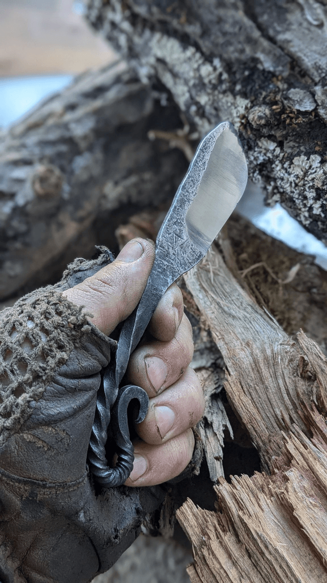 Couteau brut de forge torsadé